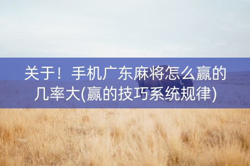 关于！手机广东麻将怎么赢的几率大(赢的技巧系统规律)