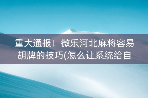 重大通报！微乐河北麻将容易胡牌的技巧(怎么让系统给自己好牌)