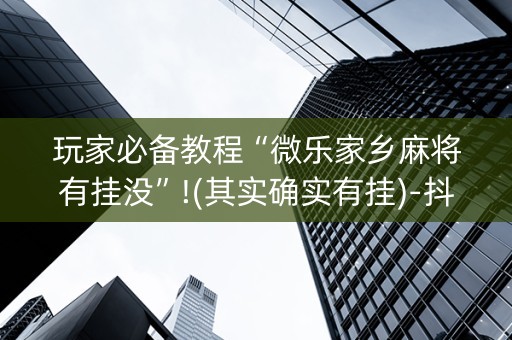 玩家必备教程“微乐家乡麻将有挂没”!(其实确实有挂)-抖音