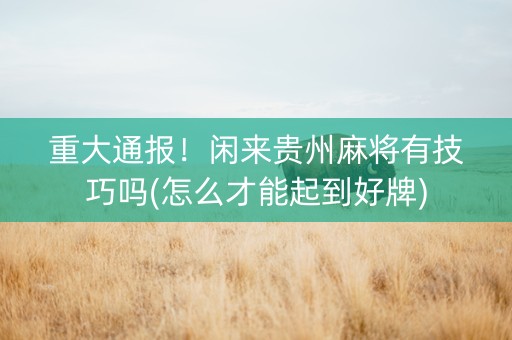 重大通报！闲来贵州麻将有技巧吗(怎么才能起到好牌)