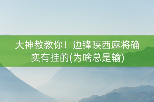 大神教教你！边锋陕西麻将确实有挂的(为啥总是输)