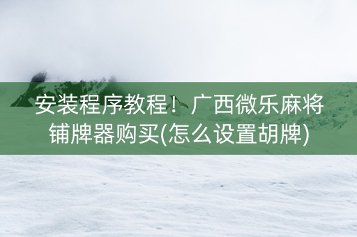安装程序教程！广西微乐麻将铺牌器购买(怎么设置胡牌)