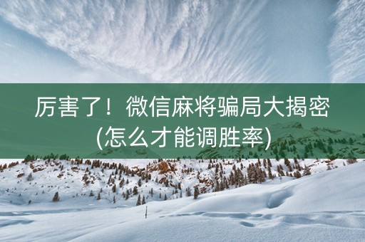 厉害了！微信麻将骗局大揭密(怎么才能调胜率)
