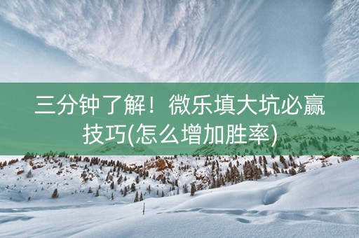 三分钟了解！微乐填大坑必赢技巧(怎么增加胜率)