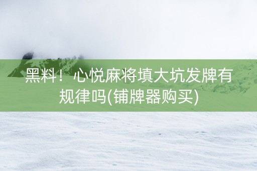 黑料！心悦麻将填大坑发牌有规律吗(铺牌器购买)