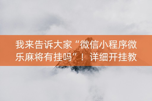 我来告诉大家“微信小程序微乐麻将有挂吗”！详细开挂教程（确实真的有挂)-抖音