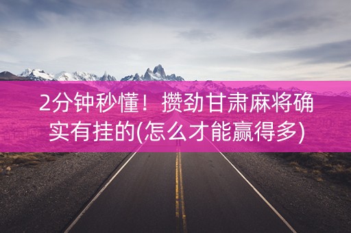 2分钟秒懂！攒劲甘肃麻将确实有挂的(怎么才能赢得多)
