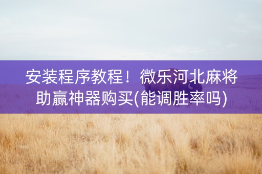 安装程序教程！微乐河北麻将助赢神器购买(能调胜率吗)