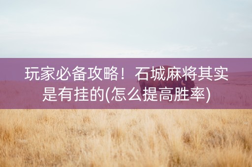 玩家必备攻略！石城麻将其实是有挂的(怎么提高胜率)