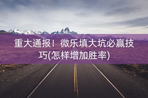 重大通报！微乐填大坑必赢技巧(怎样增加胜率)