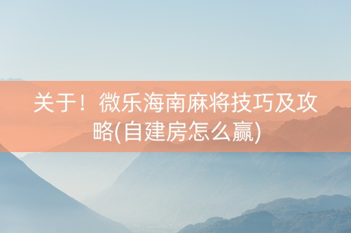 关于！微乐海南麻将技巧及攻略(自建房怎么赢)