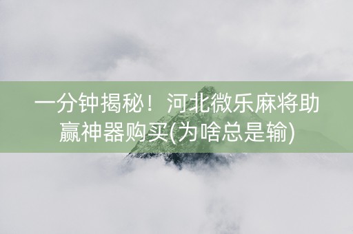 一分钟揭秘！河北微乐麻将助赢神器购买(为啥总是输)