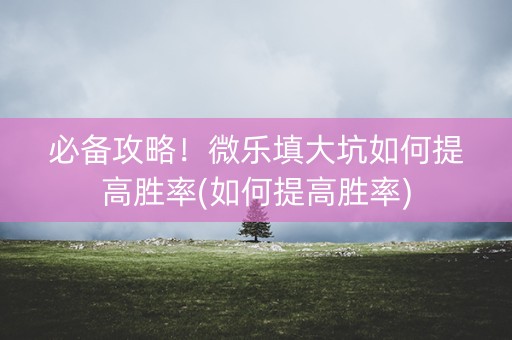 必备攻略！微乐填大坑如何提高胜率(如何提高胜率)