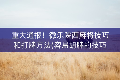 重大通报！微乐陕西麻将技巧和打牌方法(容易胡牌的技巧)