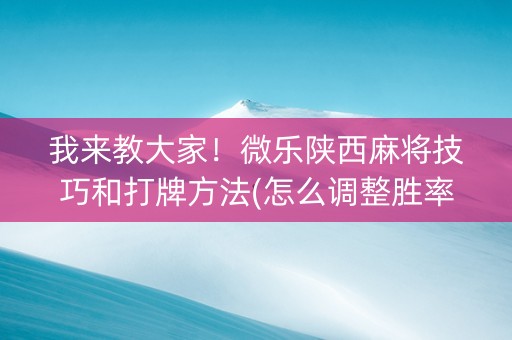 我来教大家！微乐陕西麻将技巧和打牌方法(怎么调整胜率)