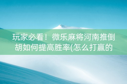 玩家必看！微乐麻将河南推倒胡如何提高胜率(怎么打赢的几率大)