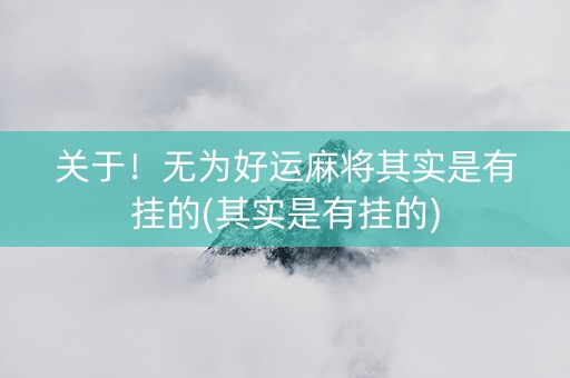 关于！无为好运麻将其实是有挂的(其实是有挂的)