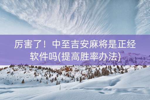厉害了！中至吉安麻将是正经软件吗(提高胜率办法)