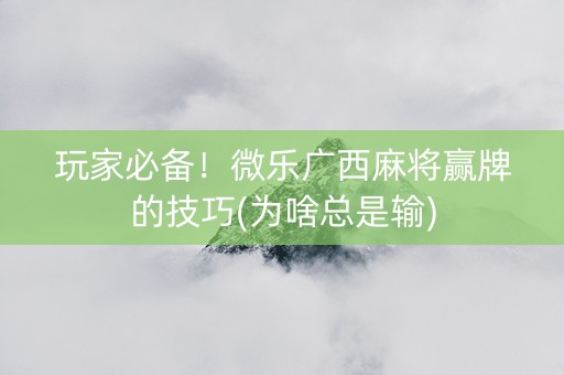 玩家必备！微乐广西麻将赢牌的技巧(为啥总是输)
