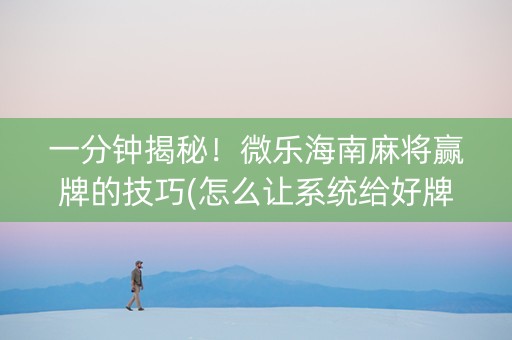一分钟揭秘！微乐海南麻将赢牌的技巧(怎么让系统给好牌)
