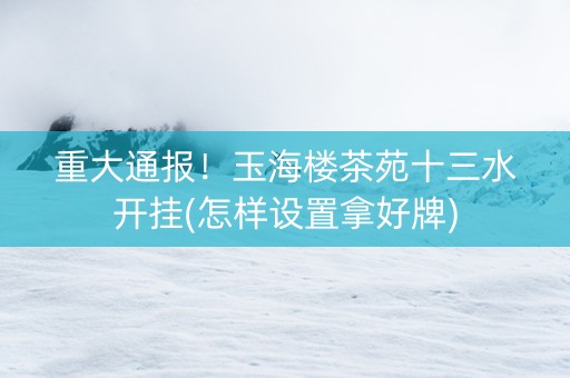 重大通报！玉海楼茶苑十三水开挂(怎样设置拿好牌)