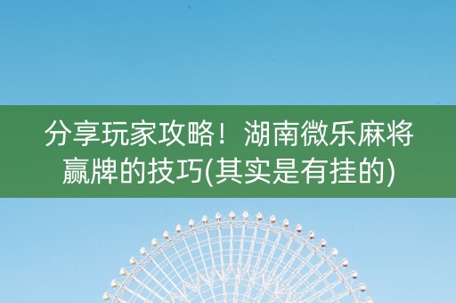 分享玩家攻略！湖南微乐麻将赢牌的技巧(其实是有挂的)