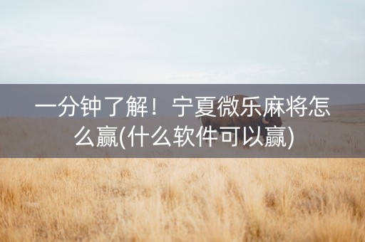 一分钟了解！宁夏微乐麻将怎么赢(什么软件可以赢)