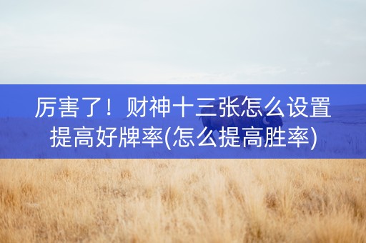 厉害了！财神十三张怎么设置提高好牌率(怎么提高胜率)