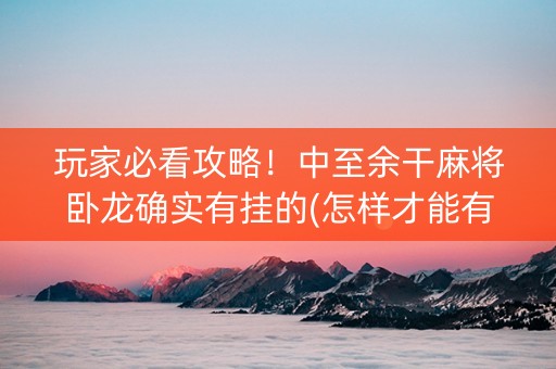 玩家必看攻略！中至余干麻将卧龙确实有挂的(怎样才能有好牌)