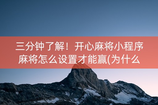 三分钟了解！开心麻将小程序麻将怎么设置才能赢(为什么老是输呢)