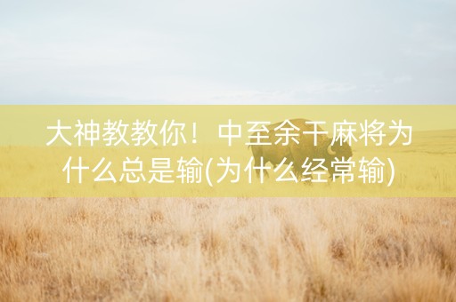 大神教教你！中至余干麻将为什么总是输(为什么经常输)