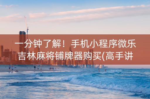一分钟了解！手机小程序微乐吉林麻将铺牌器购买(高手讲解技术)