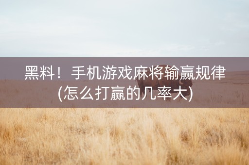 黑料！手机游戏麻将输赢规律(怎么打赢的几率大)