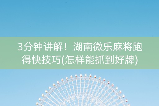 3分钟讲解！湖南微乐麻将跑得快技巧(怎样能抓到好牌)