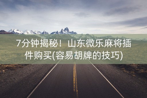 7分钟揭秘！山东微乐麻将插件购买(容易胡牌的技巧)