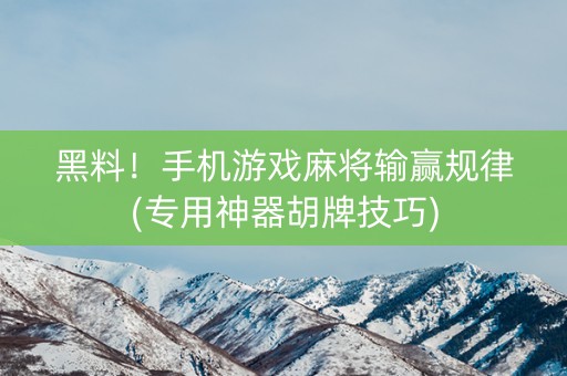 黑料！手机游戏麻将输赢规律(专用神器胡牌技巧)