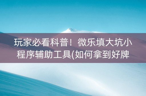玩家必看科普！微乐填大坑小程序辅助工具(如何拿到好牌)