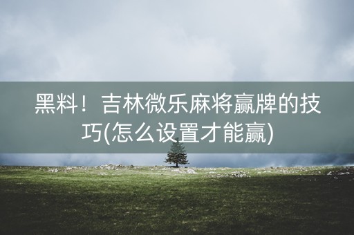 黑料！吉林微乐麻将赢牌的技巧(怎么设置才能赢)
