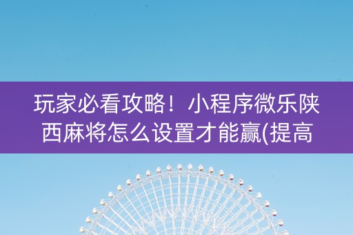 玩家必看攻略！小程序微乐陕西麻将怎么设置才能赢(提高胜率软件)