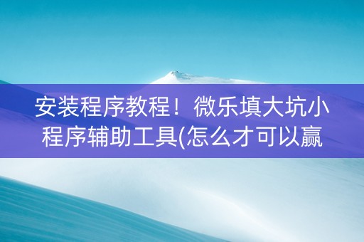 安装程序教程！微乐填大坑小程序辅助工具(怎么才可以赢)