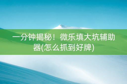 一分钟揭秘！微乐填大坑辅助器(怎么抓到好牌)