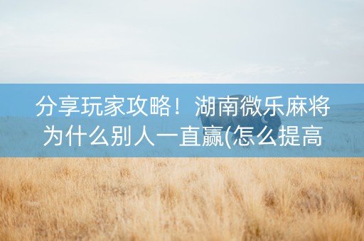 分享玩家攻略！湖南微乐麻将为什么别人一直赢(怎么提高好牌几率)