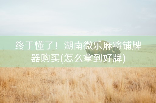 终于懂了！湖南微乐麻将铺牌器购买(怎么拿到好牌)