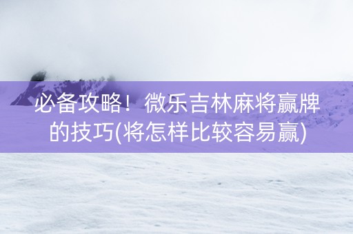 必备攻略！微乐吉林麻将赢牌的技巧(将怎样比较容易赢)