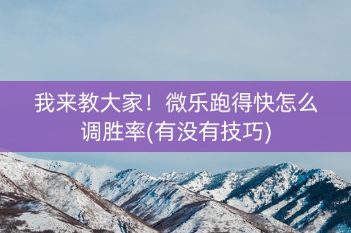 我来教大家！微乐跑得快怎么调胜率(有没有技巧)