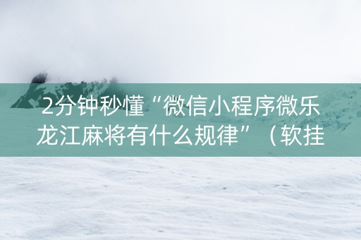 2分钟秒懂“微信小程序微乐龙江麻将有什么规律”（软挂神器)