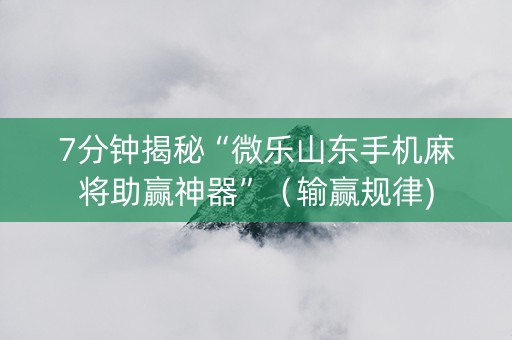 7分钟揭秘“微乐山东手机麻将助赢神器”（输赢规律)
