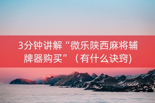 3分钟讲解“微乐陕西麻将辅牌器购买”（有什么诀窍)