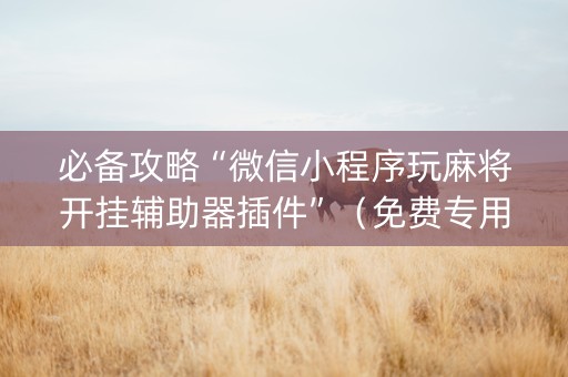 必备攻略“微信小程序玩麻将开挂辅助器插件”（免费专用神器)