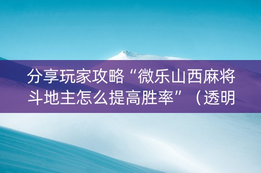 分享玩家攻略“微乐山西麻将斗地主怎么提高胜率”（透明挂辅助器)